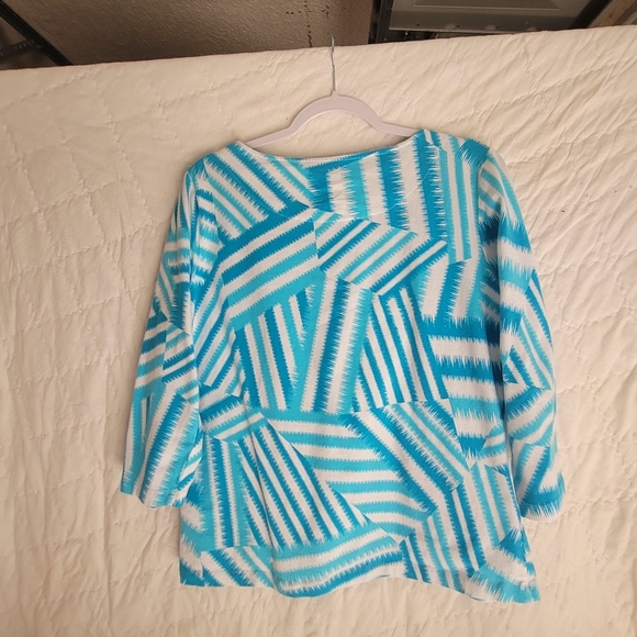 Ruby Rd Womens Largepullover Top Teal And White 3/4 Sleeves - Picture 2 of 3